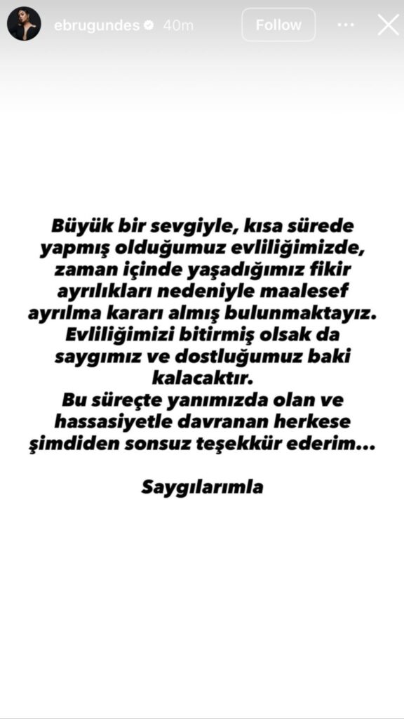 Ebru Gündeş official Instagram profile